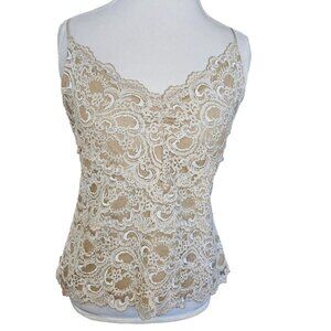 Y2K Boston Proper Biege Tan Cream Lace Cami Tank Spaghetti Strap Camisole‎